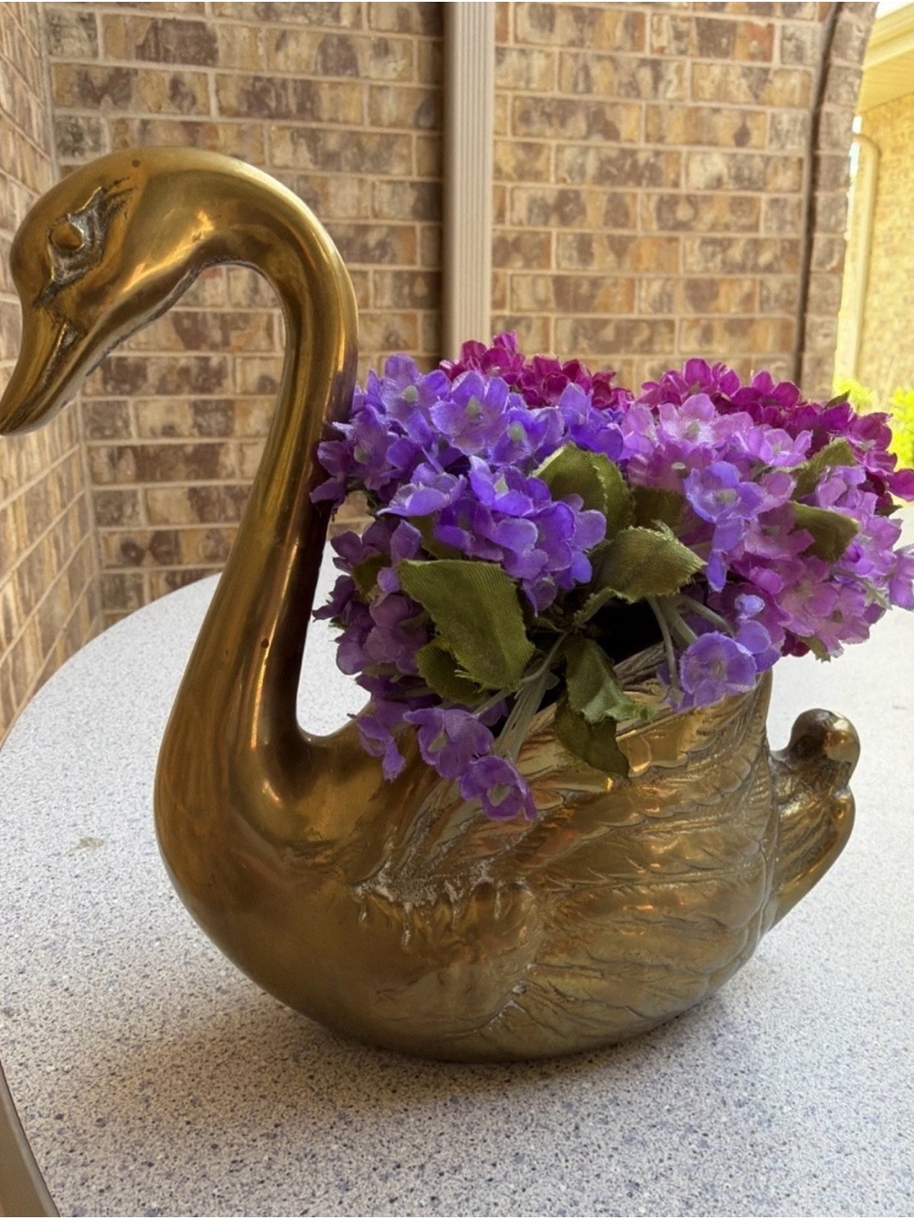 Vintage Heavy Brass Swan Planter 6.25 Inches Tall With Removable Flower Accent